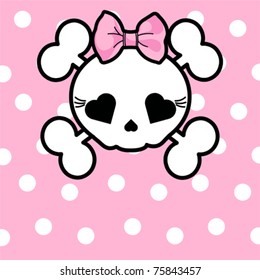 Very cute Skull with bow on dotted  background with place for copy/text