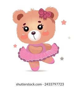 Very cute Teddy Bear Ballerina. illustration of a childish character on a white background.