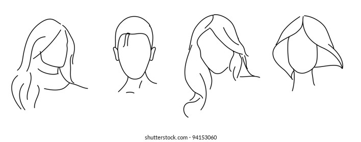 Very cute vector hand drawn illustration of different hairstyles