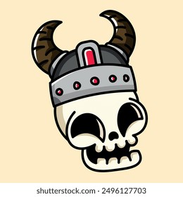 very cute viking skull with helmet 