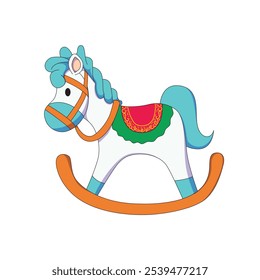 Very cute white wooden rocking horse cartoon.