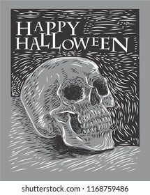 Very dangerous and scary Vintage vector engraving Style poster poster with skull head and Halloween Greeting text. for your Halloween Party or other print 