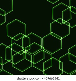Very dark seamless background with green hexagons outlines