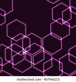 Very dark seamless background with pink hexagons outlines