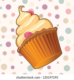 A very delicious looking muffin on a pastel-colored background