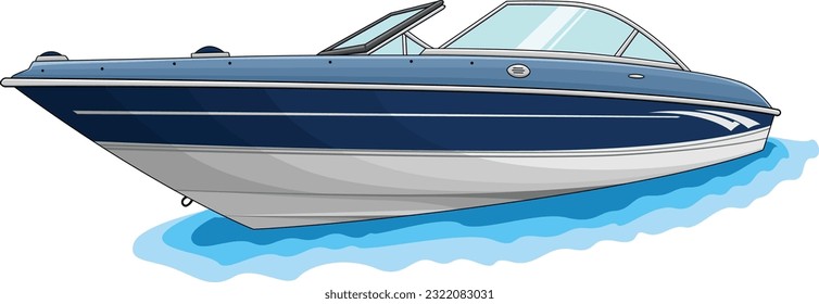 very detail blue boat illustration, vector, cartoon, vexel, portrait