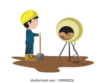 Very Detailed Drawn Builder Worker - Isolated On White Background - Vector Illustration, Graphic Design