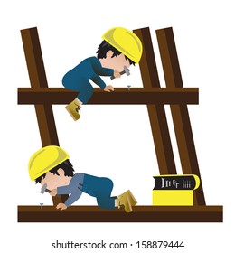 Very Detailed Drawn Builder Workers Set - Isolated On White Background - Vector Illustration, Graphic Design