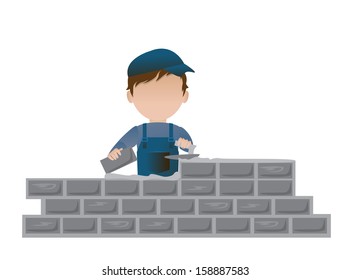 Very Detailed Drawn Builder Workers - Isolated On White Background - Vector Illustration, Graphic Design