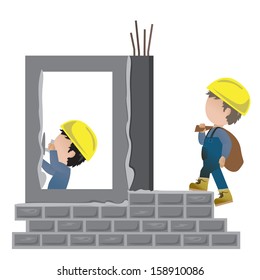 Very Detailed Drawn Builder Workers Set - Isolated On White Background - Vector Illustration, Graphic Design