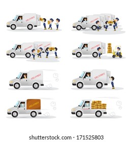 Very Detailed Drawn Transport Workers - Isolated On White Background - Vector Illustration, Graphic Design. Different Types Of Transport, Workers Are Equipped With Blue Uniforms And Caps 