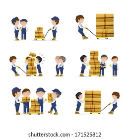 Very Detailed Drawn Transport Workers - Isolated On White Background - Vector Illustration, Graphic Design. Different Types Of Transport, Workers Are Equipped With Blue Uniforms And Caps 