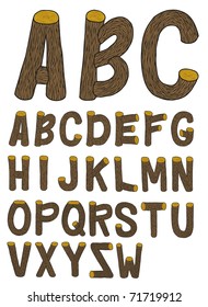 Very detailed hand drawn and sketched wood font with crust, with real colors