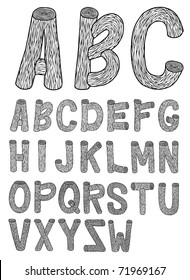 Very detailed hand drawn and sketched wood font