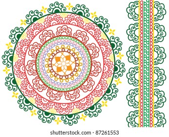 Very detailed Henna Mandala design with matching border
