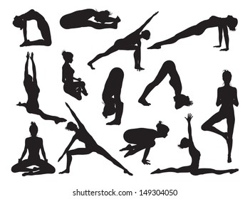 Very detailed detailed high quality yoga woman silhouettes