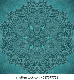 Very detailed pattern with Mandala design in green colors