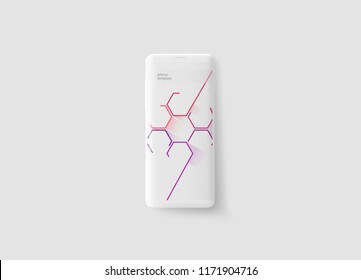Very detailed smartphone vector illustration template with abstract hexagon shapes or usefull for creating your own mobile phone design, app, web, presentation.