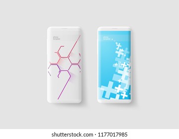 Very detailed smartphone vector illustration template with abstract hexagon shapes and plus signs, usefull for creating your own mobile phone design, wallpaper, app, web, presentation.