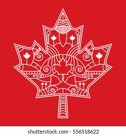 A very detailed vector maple leaf over a red background. This ornate icon is the national symbol of Canada.