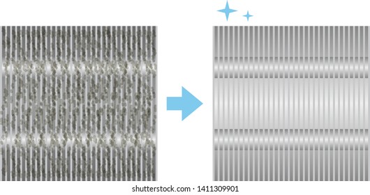 very dirty air-conditioner condenser cooling fins.