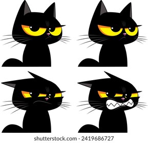 very dissatisfied black kitten with yellow eyes