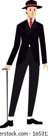A very elegant guy standing up very optimistic