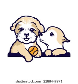very elegant vector illustration logo of two dogs playing with each other