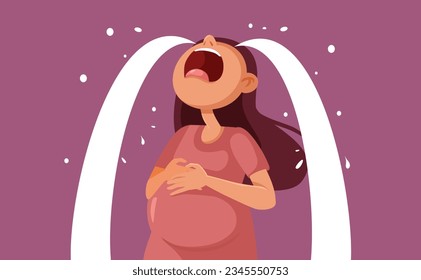 
Very Emotional Pregnant Woman Crying from Hormones Vector Cartoon illustration
Unhappy girl feeling discomfort during her pregnancy 
