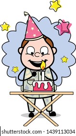 Very Excited to Cut the Cake - Cute Army Man Cartoon Soldier Vector Illustration