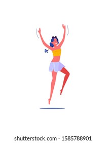 Very excited lady in shorts. Casual free person flat vector illustration. Leisure activity, hobby concept for banner, website design or landing web page.