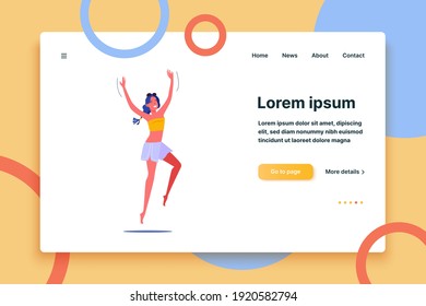 Very excited lady in shorts. Casual free person flat vector illustration. Leisure activity, hobby concept for banner, website design or landing web page.