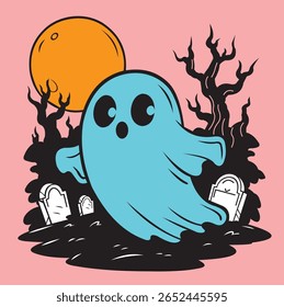 Very familiar and cool colored Halloween ghost cartoon vector image design is very suitable for t-shirt images, visit my account because there are still many other vectors