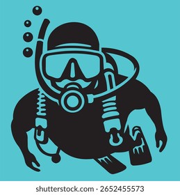 Um projeto de imagem vetorial mergulhador subaquático de cores muito familiares e frias é muito adequado para uma imagem de t-shirt, visite minha conta porque ainda há muitos outros vetores