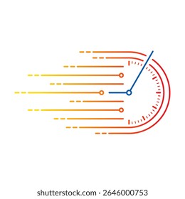 very fast speedometer. yellow-red dial interface. stopwatch concept for business, education, sports, technology world