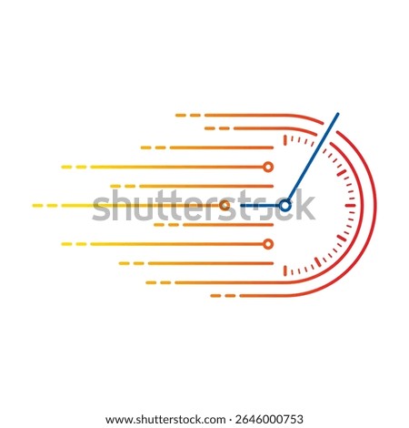 very fast speedometer. yellow-red dial interface. stopwatch concept for business, education, sports, technology world