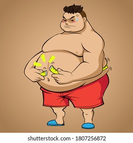 Very fat man is sick of not being able to use his waistband.