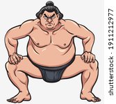 very fat vector sumo wrestler who looks evil, isolated on white background

