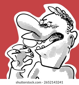 Um homem muito assustado evita alguma coisa, desenho animado estilo ilustração vetorial. arte em linha, brancos e cor de fundo estão em camadas separadas.