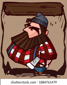 
A very funny and stylized cartoon of a lumberjack holding his ax. Ideal for logos, cards and banners