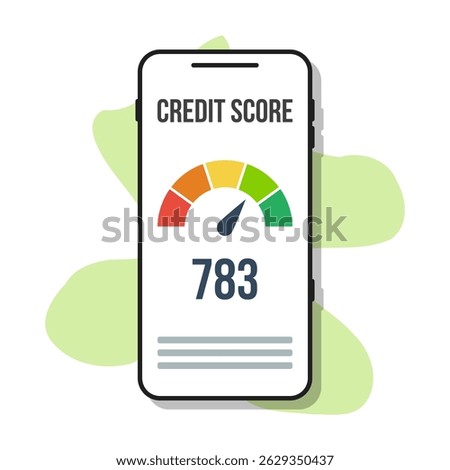 very good credit score rating on smartphone screen, flat style vector illustration, financial indicator, high level rank