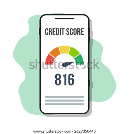 very good credit score rating on smartphone screen, flat style vector illustration, financial indicator, high level rank