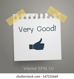 Very good job with thumb up icon on torn note paper. Vector illustration.