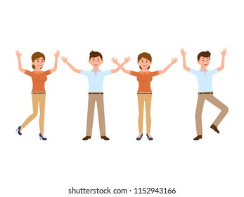 Very happy boss man and woman cartoon character. Smart male and female clerk in different poses
