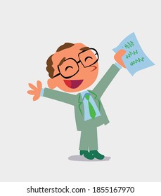 very happy cartoon character of businessman with a document in hand