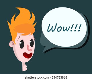 Very Happy Cartoon Head Boy Portrait with Bubble. Isolated Vector Elements.