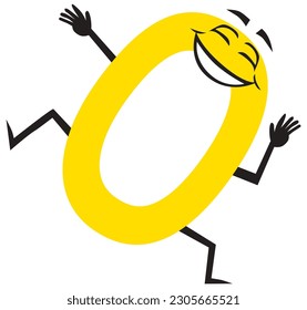 A very happy cartoon letter O is singing and dancing