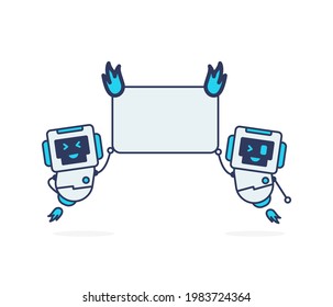 Very happy character simple character two robot white fire blue