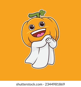 Very Happy Cute Orange Pumpkin Ghost