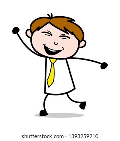 Very Happy and Dancing - Office Salesman Employee Cartoon Vector Illustration﻿